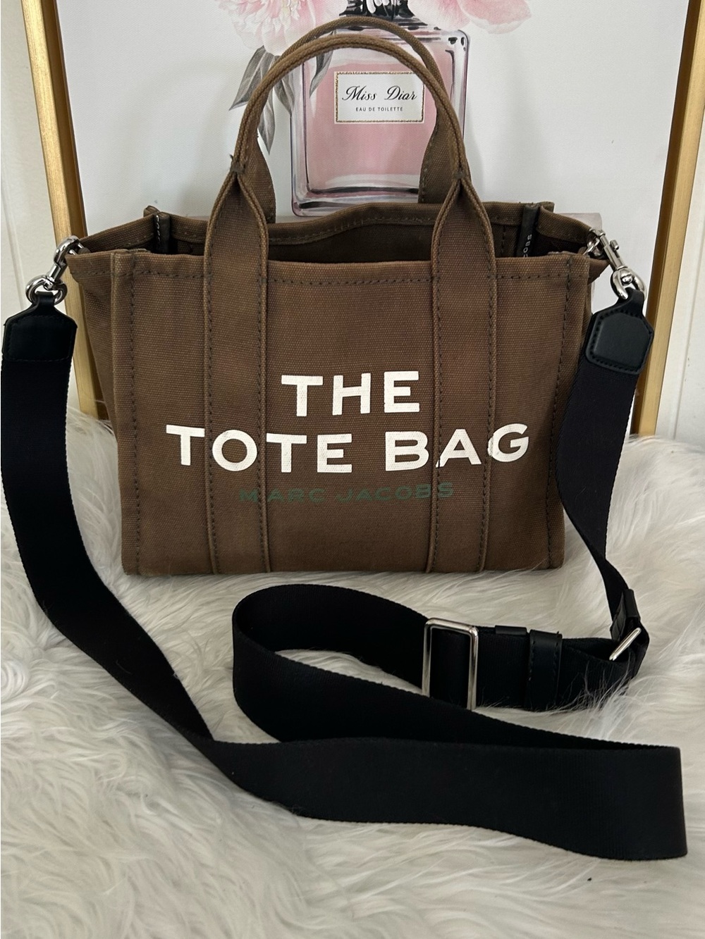 Marc Jacobs The Small Tote Bag Brown Canvas Crossbody Satchel Shoulder Bag - Picture 3 of 14
